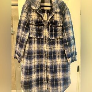 Shoe Dazzle Blue and Cream Plaid Teddy Jacket